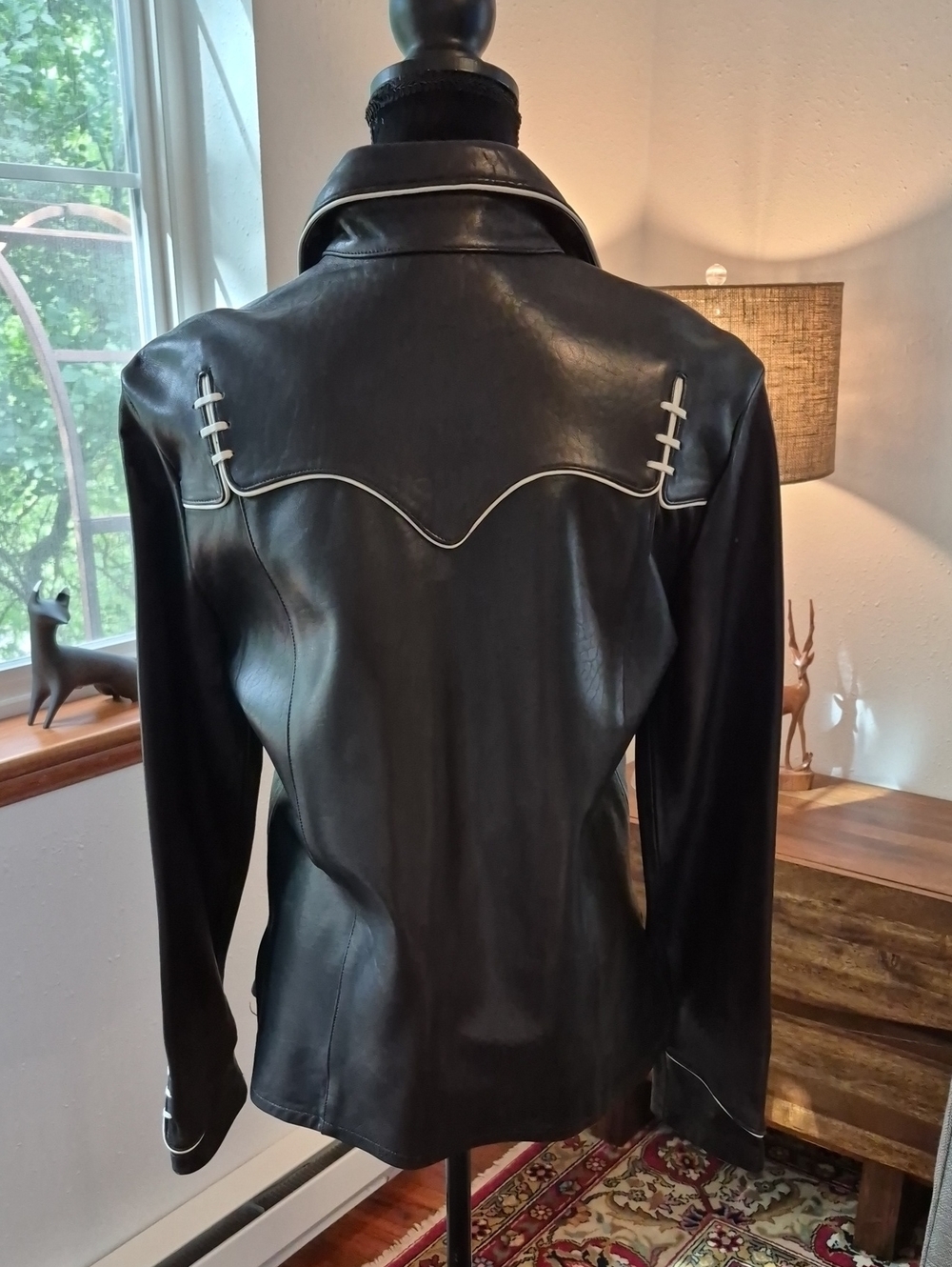 ARELLA 90s Leather Western Shirt Jacket Small Black White - Picture 7 of 9